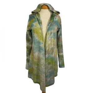 Live And Let Live M Hooded Cardigan Sweater Watercolor Tie Dye Open Front